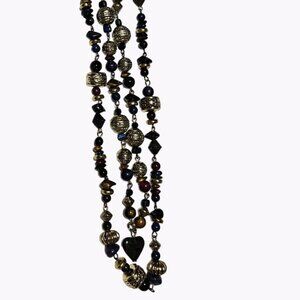 Elegant Art Deco Gold Tone Blue Chunky Gemstone Beaded Heart Pendant Necklace